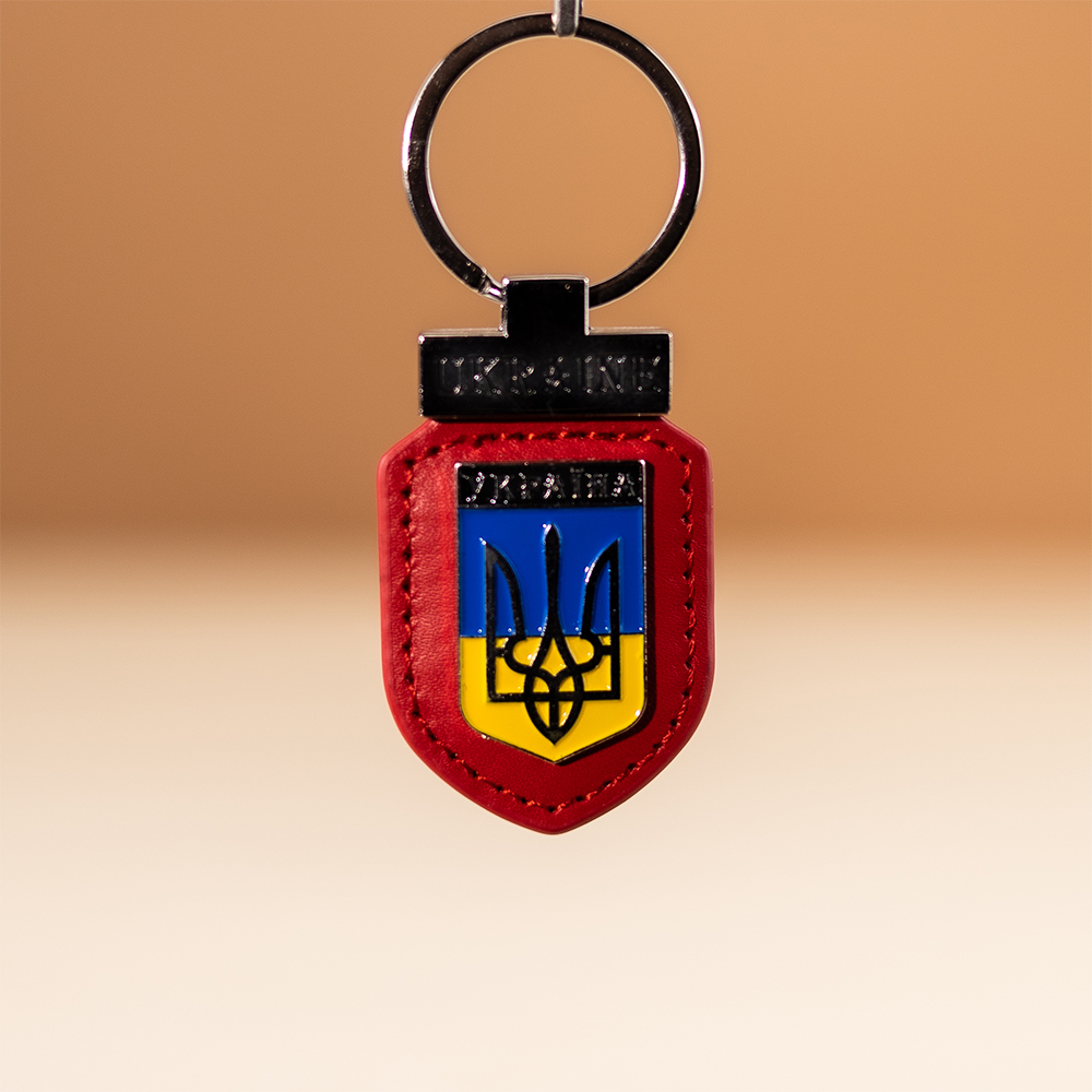 Брелок Тризуб шкіряний червоний