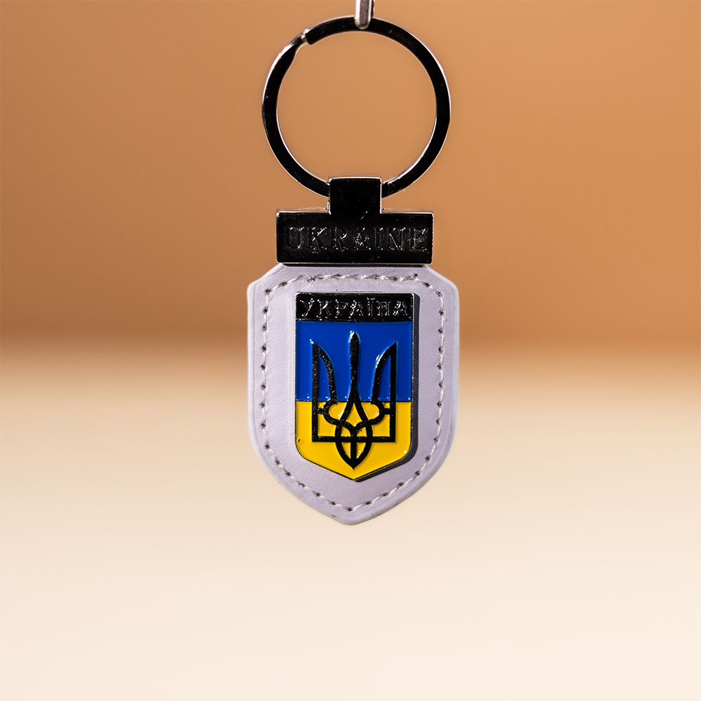 Брелок Тризуб шкіряний білий