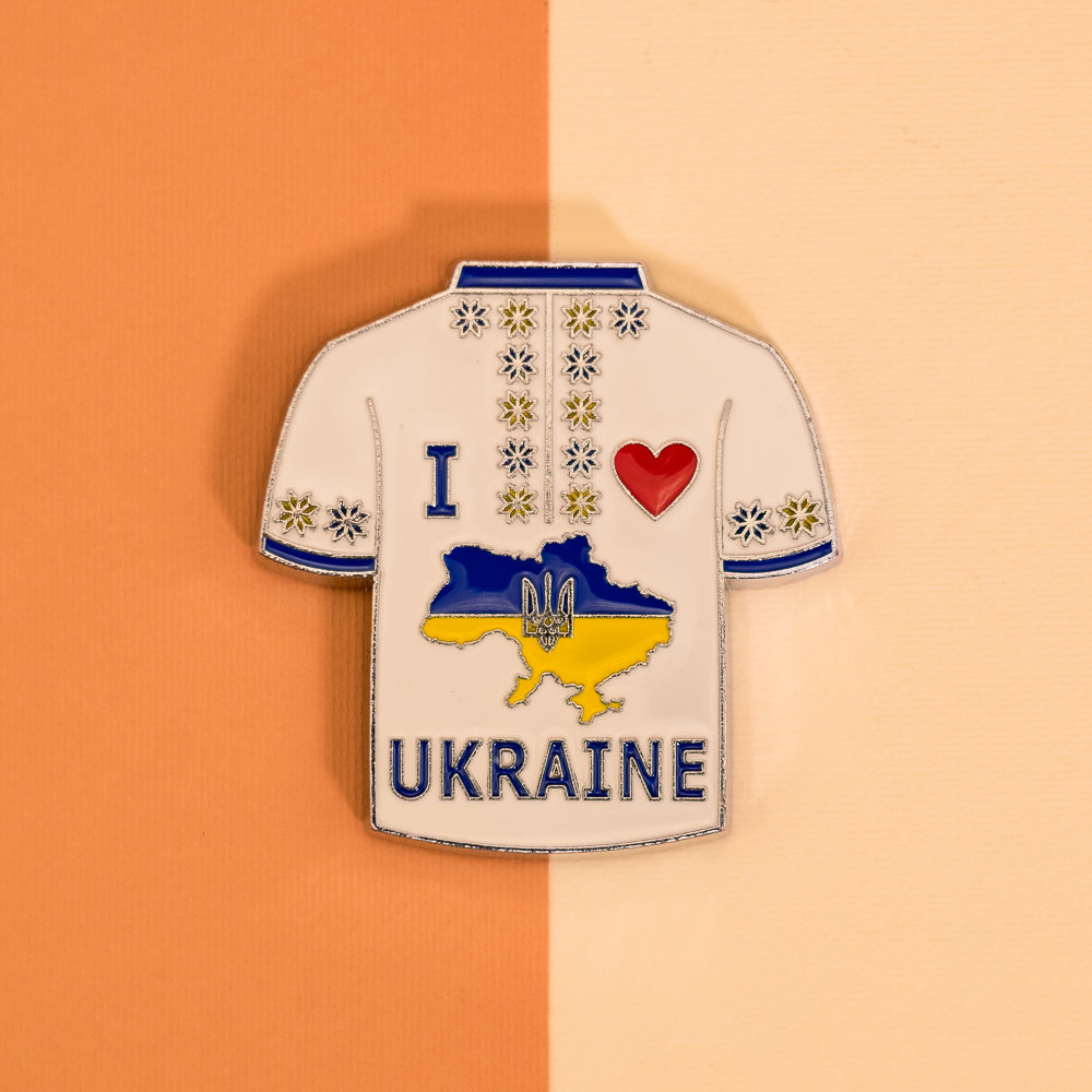 Магніт Вишиванка синя металевий 65*65 мм