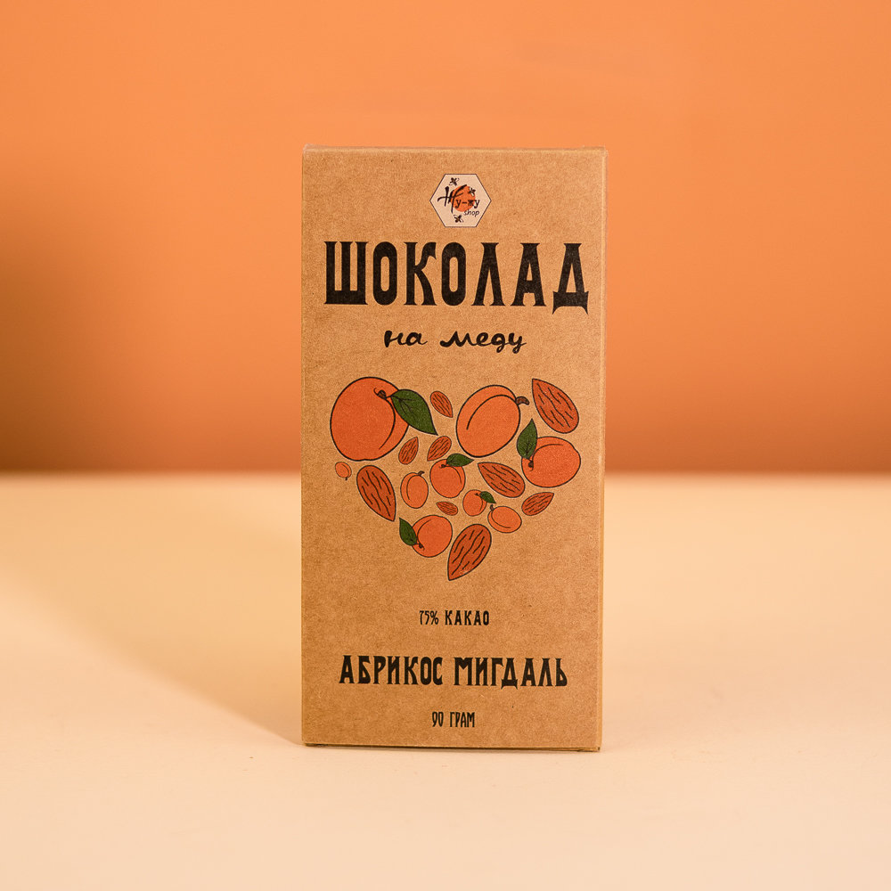 Шоколад на меду «Абрикос та мигдаль», 90 г