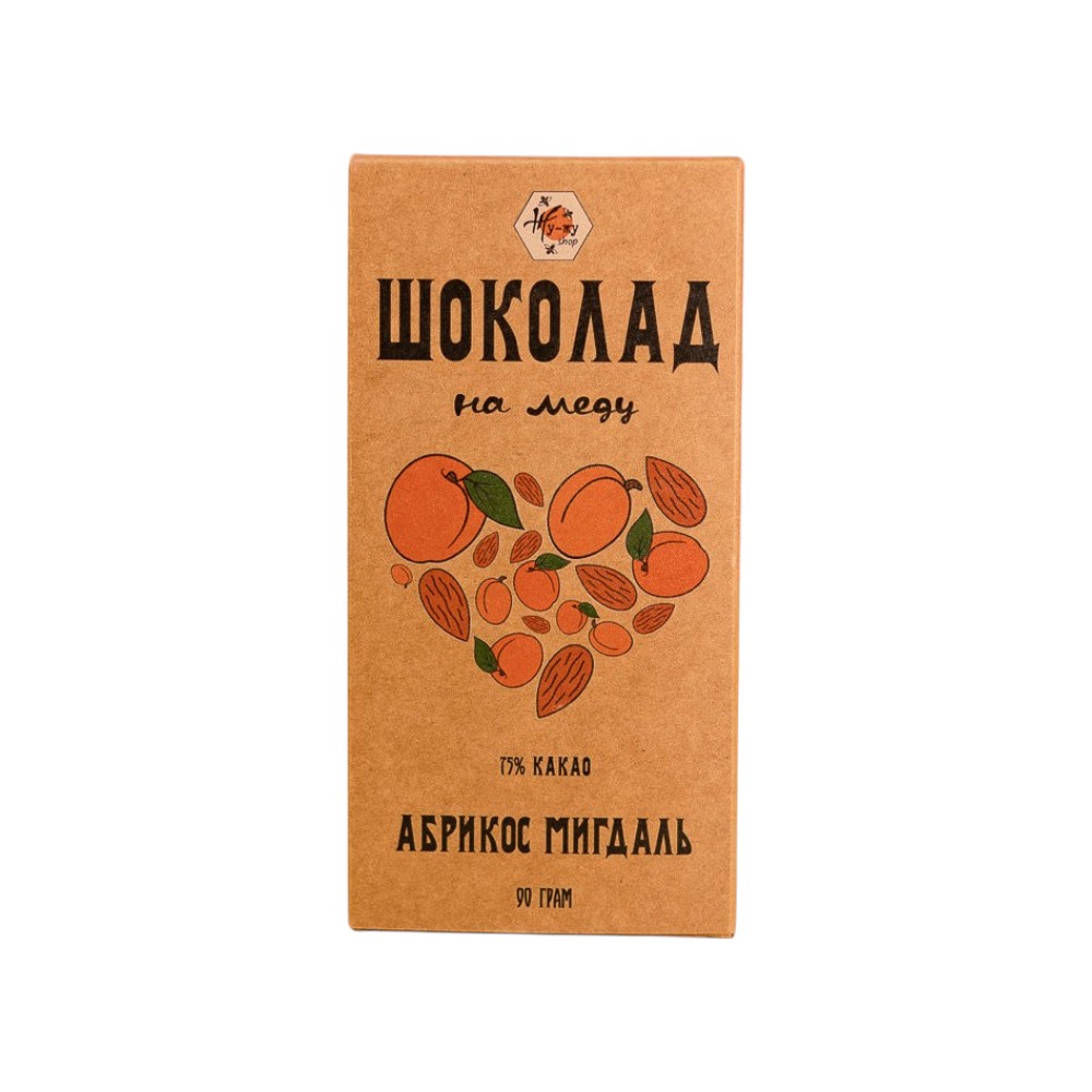 Шоколад на меду «Абрикос та мигдаль», 90 г
