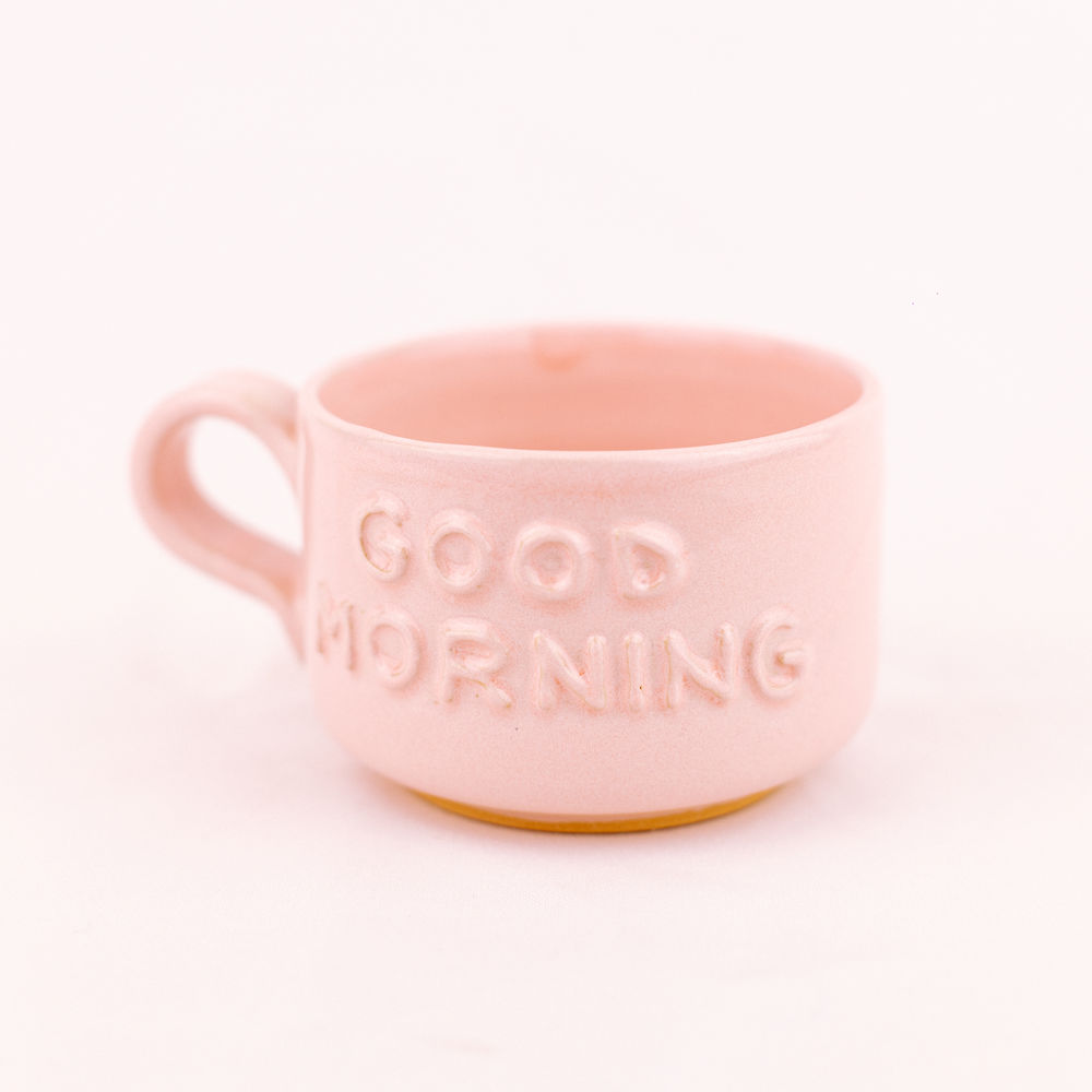 Керамічна чашка «Good Morning» рожева (об'ємний напис), 250 мл